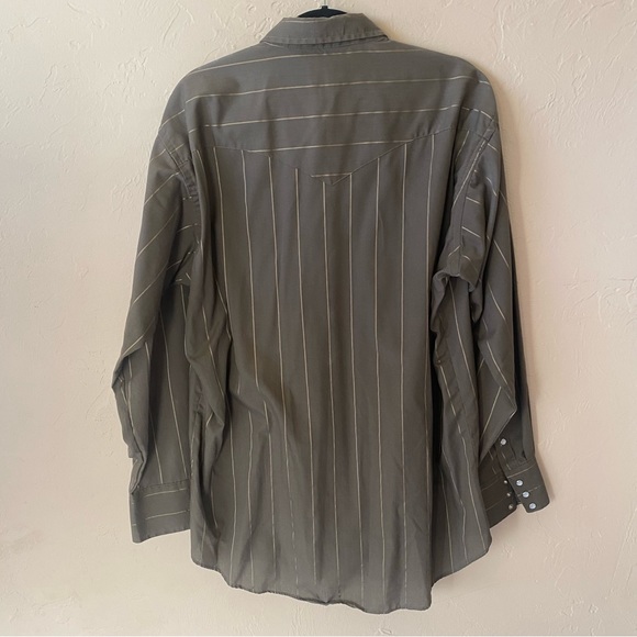 Vintage Pearlsnap Western Shirt Flying R Ranchwear Made in USA Brown Stripe 17.5 - Picture 5 of 9